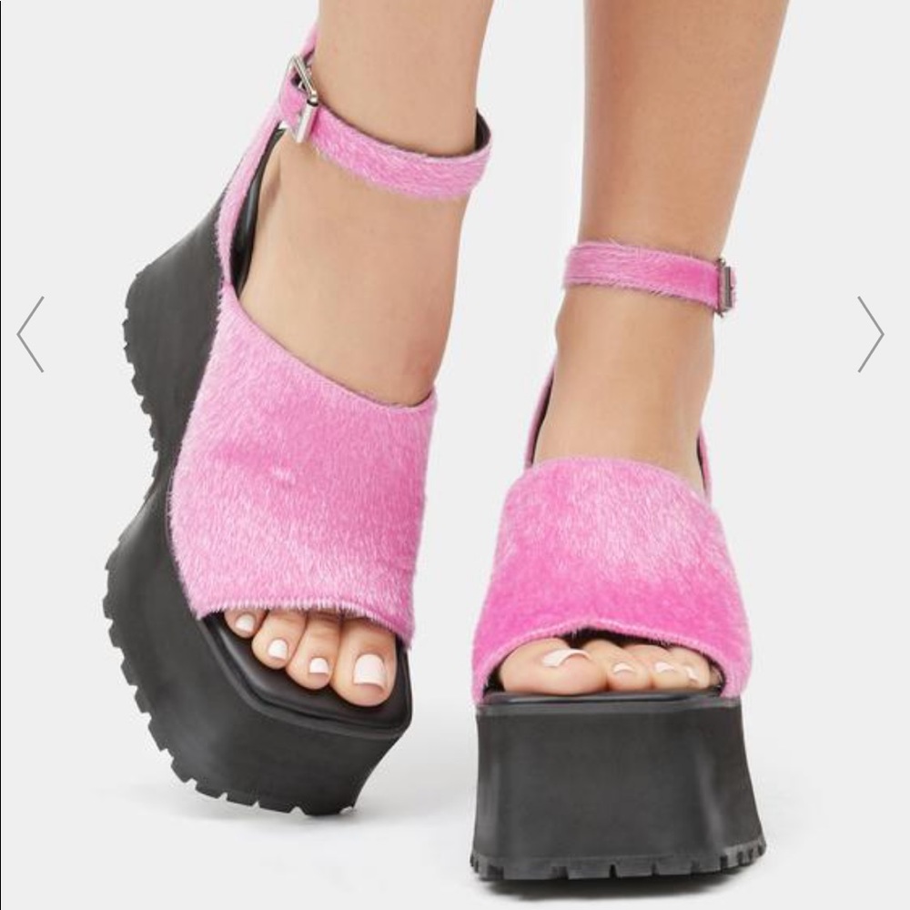Cute Fuzzy Pink Platform Shoes